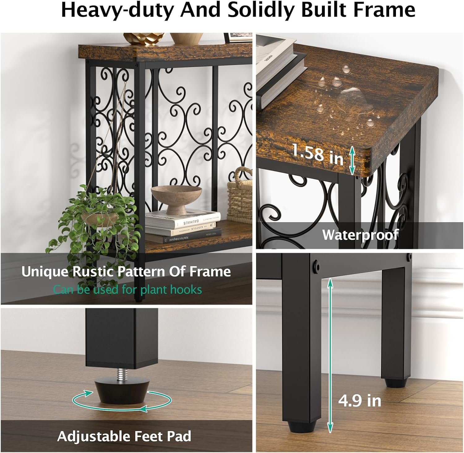 XCSOURCE Console Table, 42.5" Entryway Table with Storage Shelf, Narrow Sofa Table Behind Couch, 2-Tier Hallway Accent Tables for Living Room, Entrance, Foyer, Rustic Brown