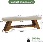Tribesigns 55" Solid Wood Bench with Cushion and Shoe Storage, 2-Tier Upholstered Entryway Bench Farmhouse Entry Way Bench for Bedroom, Hallway, Natural Wood