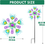 Solar Peacock Wind Spinners for Yard & Garden - 40 Inch Metal Wind Sculpture, Kinetic Windmill with Multi Color LED Lights, Lawn & Patio Art Decor