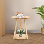 Small Round Side Table, 2-Tier End Table with Storage Shelf, Modern Couch Bedside Table for Living Room Bedroom Apartment Office (Burlywood)