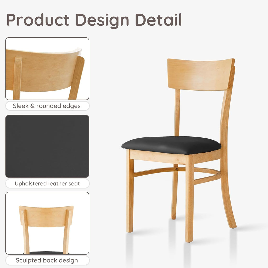 Livinia Mint Dining Chair Set of 2, Solid Malaysian Oak PU Leather Upholstered Cushion Seat, Straight Back Side Chairs (Natural)