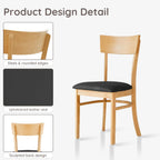 Livinia Mint Dining Chair Set of 2, Solid Malaysian Oak PU Leather Upholstered Cushion Seat, Straight Back Side Chairs (Natural)