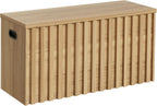 UEV Storage Bench,39.4" Wood Box, Storage Trunk with 2 Safety Hinges, Ottoman Storage Chest, Fluted Storage Bench for Bedroom, Entryway, Living Room(Natural Wood)