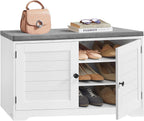 VASAGLE 3-Tier Shoe Storage Bench with Cushion, 14 x 31.9 x 20.7 Inches | Doors, Adjustable Shelves, for Hallway, Bedroom, Cloud White and Dove Gray, SOFIE Collection ULSB034W01