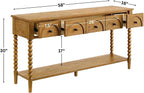 Pembroke 58” Cottage Sofa Console Table with Drawers & Lower Shelf Storage, Narrow Entryway Table or Dining Server with Levelers | Prairie Oak Natural