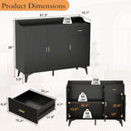 Sideboard Buffet Cabinet with Drawers: 47" Black Fluted Sideboard Cabinet with Storage, Modern Kitchen Cabinets Storage, Credenzas for Living Room (47")