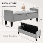 51" Storage Ottoman Bench, Velvet Large End of Bed Bench with Arms, Modern Storage Bench for Living Room, Bedroom, Entryway, Window, Holds up to 500 lb