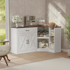 Corner Cabinet w/Charging Station, Kitchen Pantry w/Lazy Susan Turntable | Farmhouse Food Pantry Cabinet w/Drawer & Doors & Adjustable Shelf, L-Shaped Sideboard for Dining Room (White)