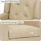 Accent Chair, Comfy Mid Century Modern Small Armchairs with Solid Wood Frame and Soft Cushion for Living Room, Bedroom (Faux Leather, Cream, Set of 2)