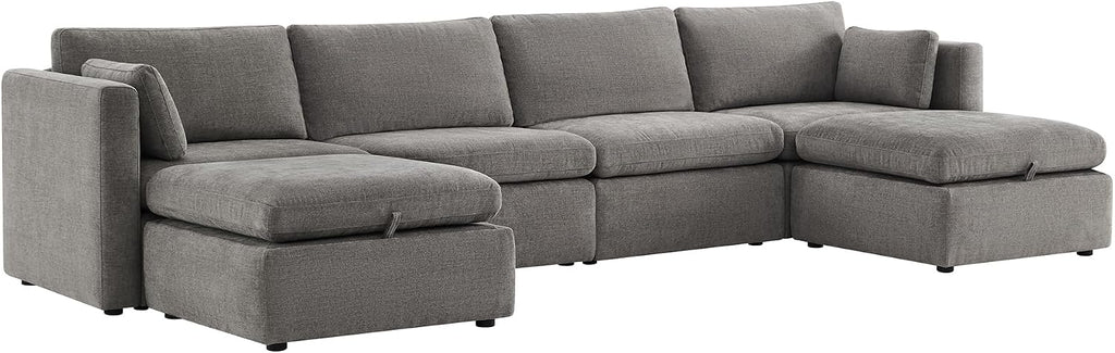 CHITA Oversized Modular Sectional Fabric Sofa Set, Extra Large U Shaped Couch with Reversible Chaise, 146 inch Width, 6 Seat Modular Sofa with Storage Ottamans, Grey | Oversized Modular Sectional Sofa Set, FSC Certified, U Shaped Couch, with Reversible