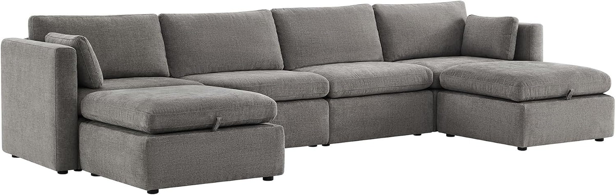 CHITA Oversized Modular Sectional Fabric Sofa Set, Extra Large U Shaped Couch with Reversible Chaise, 146 inch Width, 6 Seat Modular Sofa with Storage Ottamans, Grey | Oversized Modular Sectional Sofa Set, FSC Certified, U Shaped Couch, with Reversible