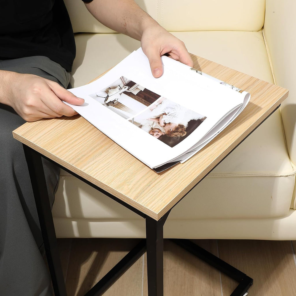 Cabilock C Shaped End Table, Side Table for Couch with Storage, Space-Saving Couch Desk for Living Room, Bedroom, Home Office, Small Spaces, Brown, Carbon Steel and Wood