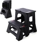 Folding Step Stool, 2-Step 8" 17", Non-Slip, 300lb Capacity | No Assembly, Stable A-Frame, Safety Lock, Anti-Slip Rubber Feet, Collapsible Stool for Kitchen Bathroom Bed RV Offic Garden