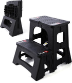 Folding Step Stool, 2-Step 8" 17", Non-Slip, 300lb Capacity | No Assembly, Stable A-Frame, Safety Lock, Anti-Slip Rubber Feet, Collapsible Stool for Kitchen Bathroom Bed RV Offic Garden