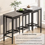 KEIKI 60.24” Long Bar High Top Dining Table and 3 Hanging Stools Chairs Set, Wood Behind Couch Sofa Counter Height Pub Furniture for Breakfast, Kitchen Living Party Room, Gery & Black