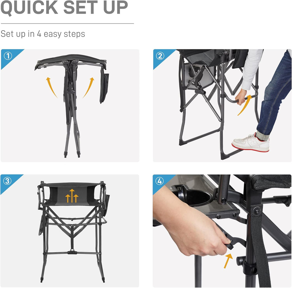 EVER ADVANCED Portable 30.7" Seat Height Tall Camping Directors Chair | Folding Chair High Foldable Bar Stool with Side Table for Makeup Artist, Sports Event, Craft Show, Supports 350LBS