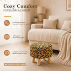 Wimarsbon Storage Ottoman, Modern Round Footrest with Soft Padded Seat, Pattern Velvet Footstool with Wood Legs, Accent Small Table or Plant Stand for Hallway, Living Room (Orange)