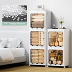 JEKO&JEKO 315 Qt Expanded Bathroom Storage Cabinet, 3-Tier Tall Cabinet Organizer with Wheels, Foldable Plastic Storage Bin for Kitchen, Laundry Room or Home, White