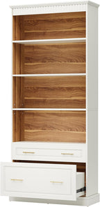Tribesigns 5-Shelf Bookcase with File Cabinet Drawer, 72" Tall Bookshelf, Modern Free-Standing Wood Bookcase, Large Open Display Storage Book Shelf for Living Room (2pcs, White)