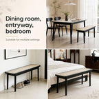 39 Inch Black Skinny Bench with Handwoven Rattan - Dining Bench, Solid Oak Frame for Kitchen, Restaurant, Entryway or Hallway