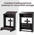 Foldable Prayer Kneeler, Wooden Prayer Bench with Storage Shelf, Cushion Pad, Rounded Corner Bookend and Customizable Cross Decoration, Reinforced Steel Tube Base Design (Dark Brown)