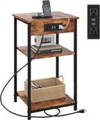 WLIVE End Table with Charging Station, Small Night Stand with Storage Adjustable Shelf, Side Tables for Small Spaces, Bedside Tables for Living Room, Bedroom, Rustic Brown