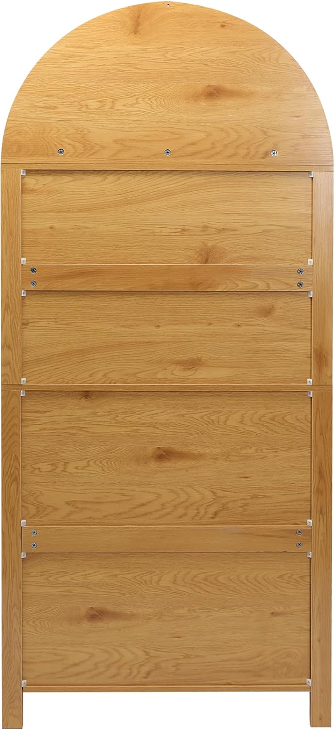 Polibi 71" Tall Arched Kitchen Pantry Cabinet with Glass Doors,Farmhouse Storage Cabinet with Adjustable Shelves & Barn Door Design,Large Freestanding Cupboard for Kitchen, Living, Dining Room,Oak
