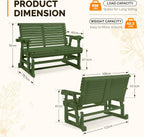 VINGLI Outdoor Glider Wood Patio Chair with Cup Holders, Outdoor Bench Glider Loveseat with Smooth Rocking Mechanism, Heavy Duty 800 LBS, Dark Green