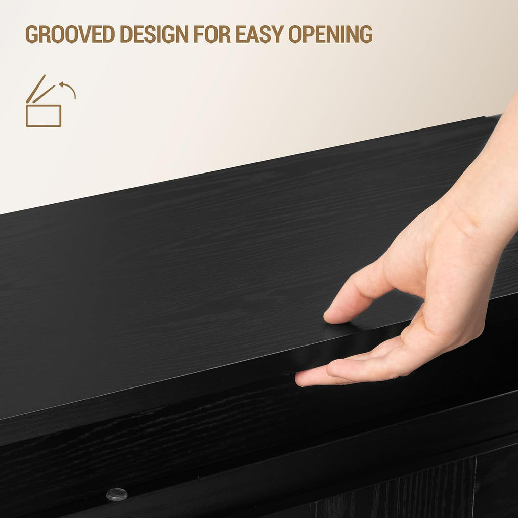 Hzuaneri 59" Rustic Storage Chest and Bench | 70 Gal | 330lb Seat | Soft-Close Hinges | Rustic Black | Shoe and Blanket Storage for Bedroom, Living Room, Entryway | SB51504X