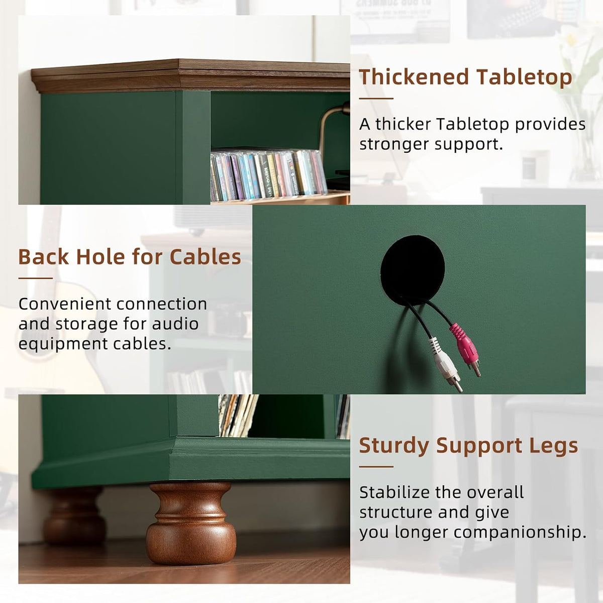 Joaxswe 24" Wide Record Player Stand with Vinyl Record Storage, Green | Mid-Century Record Player Table Up to 200 Albums,Large Wood Turntable Stand Cabinet Dispaly Shelf for Living Room,Bedroom