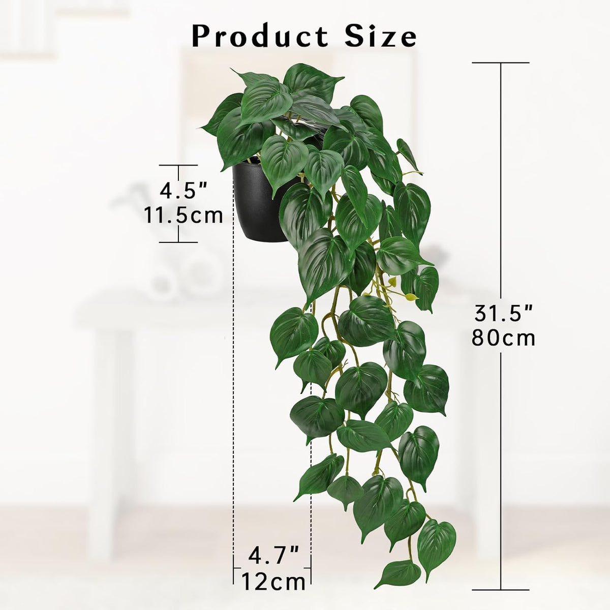 Fake Ivy Plant with Pot Artificial Pothos Leaves Featuring a White Frosted Finish for Home Shelf Decor Indoor Silk Artificial Realistic Plant Large