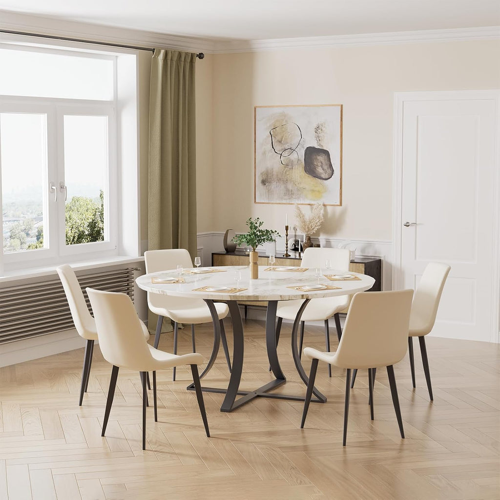 Modern Dining Chairs Set of 4, PU Leather Dining Room Chairs, Upholstered Kitchen Chairs with Ergonomic Backrest & Sturdy Metal Legs, Perfect for Dining Room, Living Room, White