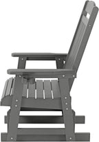 Poly Lumber Patio Glider for One Person, with Cup Holders, High Backrest and Deep Contoured Seat, HIPS Material, All-Weather Resistant, Heavy Duty 700 LBS (Gray)