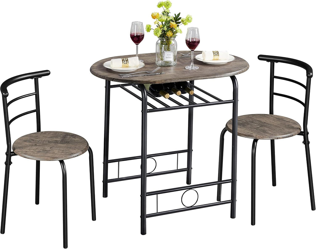 Yaheetech 3 Piece Dining Table Set for 2 Small Table and Chairs Drift Brown | Compact Breakfast Table and Chairs, Space Saving MDF Tabletop and Iron Frame with Chairs, for Kitchen/Apartment/Small Space