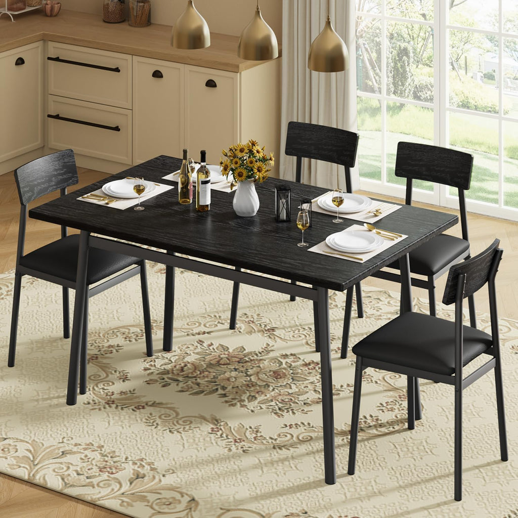 Garvee Dining Table Set for 4 with 4 Upholstered Chairs, Dining Room Table Set for 4 w/Smooth Edge, Wood Kitchen Table Chairs Set of 4 for Dining, Kitchen Room, Apartment, Rustic Blake