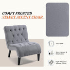 AVAWING Armless Tufted Velvet Accent Chair with Wood Legs, Grey | Soft fade & pill-resistant velvet; ergonomic tufted cushion; non-slip rubber wood legs; for living room bedroom office, grey