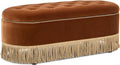 Jennifer Taylor Home 48.5" Oval Tufted Bullion Fringe Storage Bench, Burnt Orange Performance Velvet