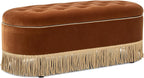 Jennifer Taylor Home 48.5" Oval Tufted Bullion Fringe Storage Bench, Burnt Orange Performance Velvet