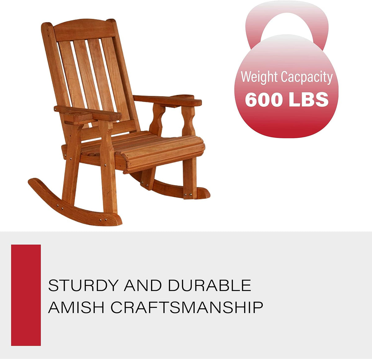 Amish Casual Heavy Duty 600 Lb Mission Pressure Treated Rocking Chair with Cupholders (Cedar Stain)