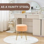 Wimarsbon Vanity Stool with Storage, Faux Fur Ottoman Chair with Metal Legs, Round Makeup Vanity Chair for Bedroom or Dressing Table, Modern Small Ottoman Seat (Orange)