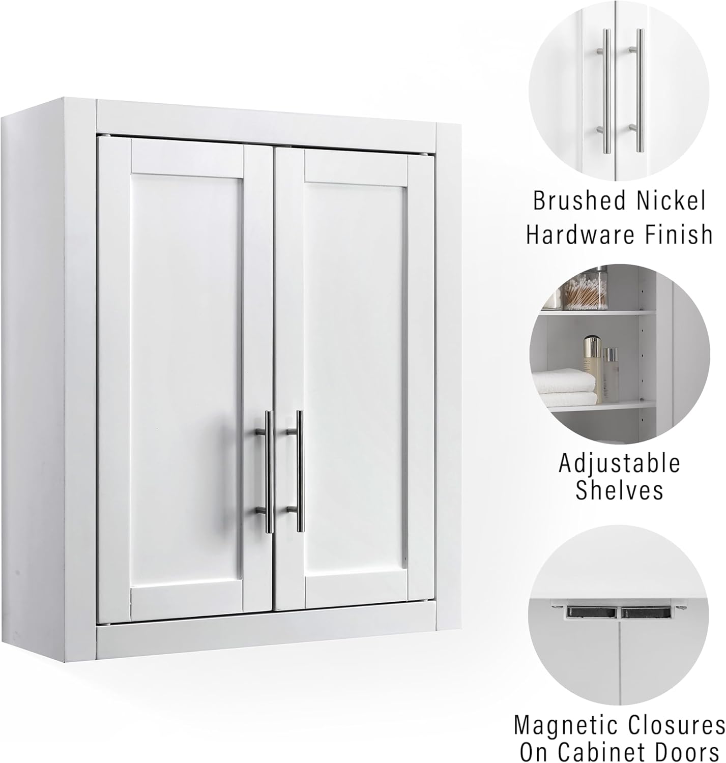 Crosley Furniture Savannah Wall Mounted Bathroom Storage Medicine Cabinet with Shelves, Snow