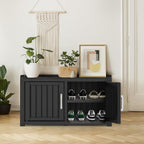 Waterproof UV-Resistant Outdoor Shoe Rack, 2-Tier Storage Cabinet Bench with 2 Doors & Adjustable Shelves, Indoor Outdoor Shoe Organizer for Entryway Hallway Living Room, Black