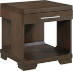 Lexicon Rectangle Wood End Table with Drawer and Lower Open Shelf, Mango Wood Veneer Small Side Table for Contemporary Living Room/Bedroom, Fully Assembled, Espresso