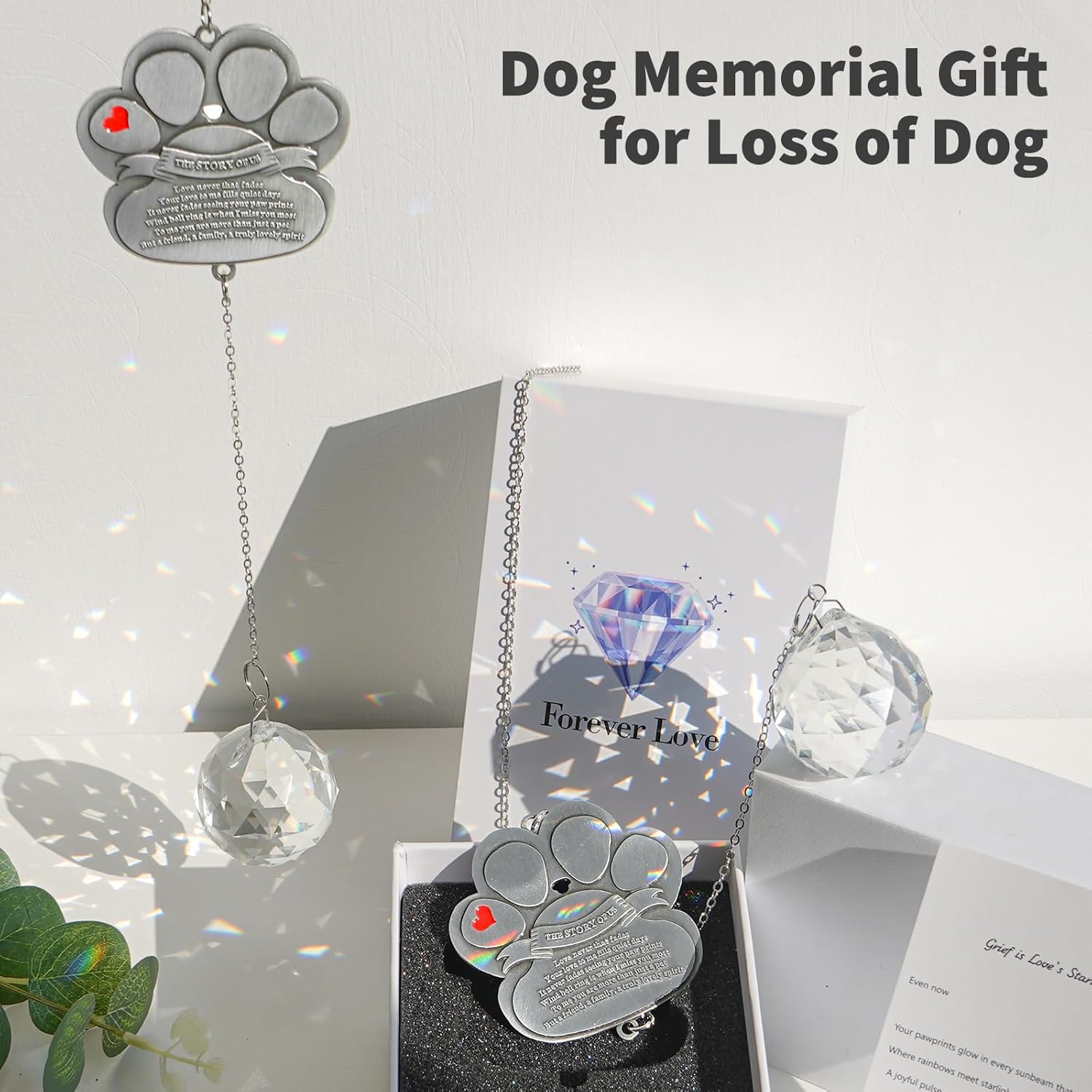 Pet Memorial Gifts for Loss of Dog Cat, Dog Memorial Crystal Suncatcher, Pet Passing Away Sympathy Gifts for Pet Lovers, Dogs Remembrance Rainbow Maker Ornament for Window Hanging, Garden, or Patio