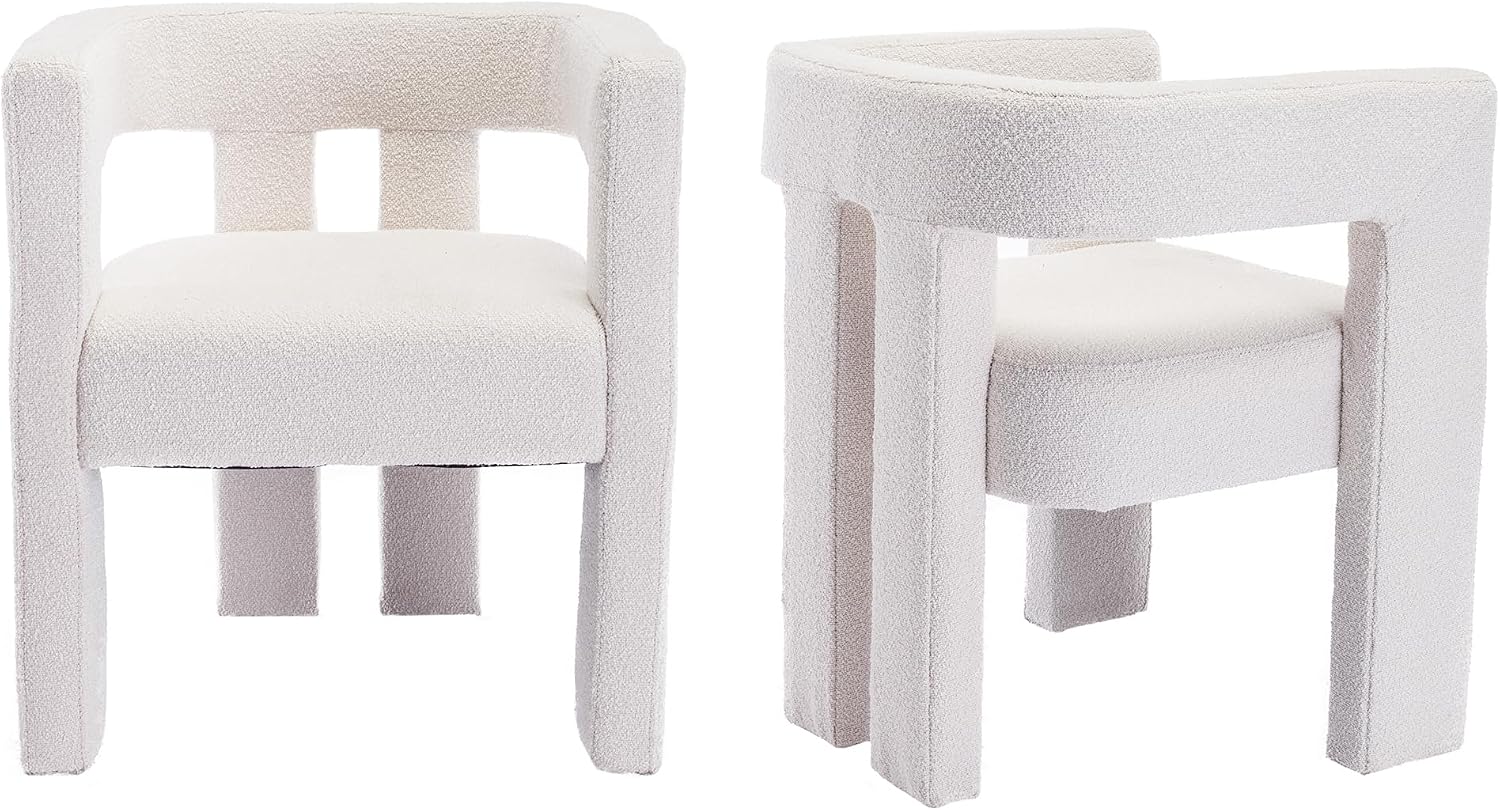 Tmsan Boucle Accent Chairs Set of 2, Modern Barrel Dining Chairs, Sherpa Armchair Comfy Upholstered Side Chair for Living Room Kitchen Reception (Beige, Set of 2)