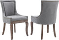 Modern Dining Chairs Set of 2, Fabric Upholstered High Back Chairs with Nailhead Trim and Curved Solid Wood Legs, Sillas de Comedor Accent Chairs for Dining Room, Gray