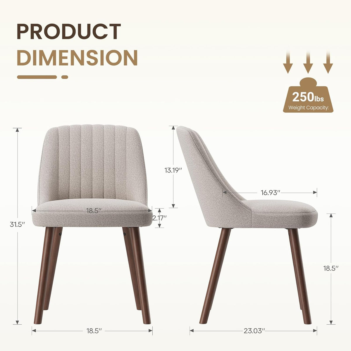 MALOL Upholstered Dining Chairs Set of 2, Modern Fabric Kitchen Chairs with Back, Wood Legs for Kitchen Dining Room Restaurant, Camel
