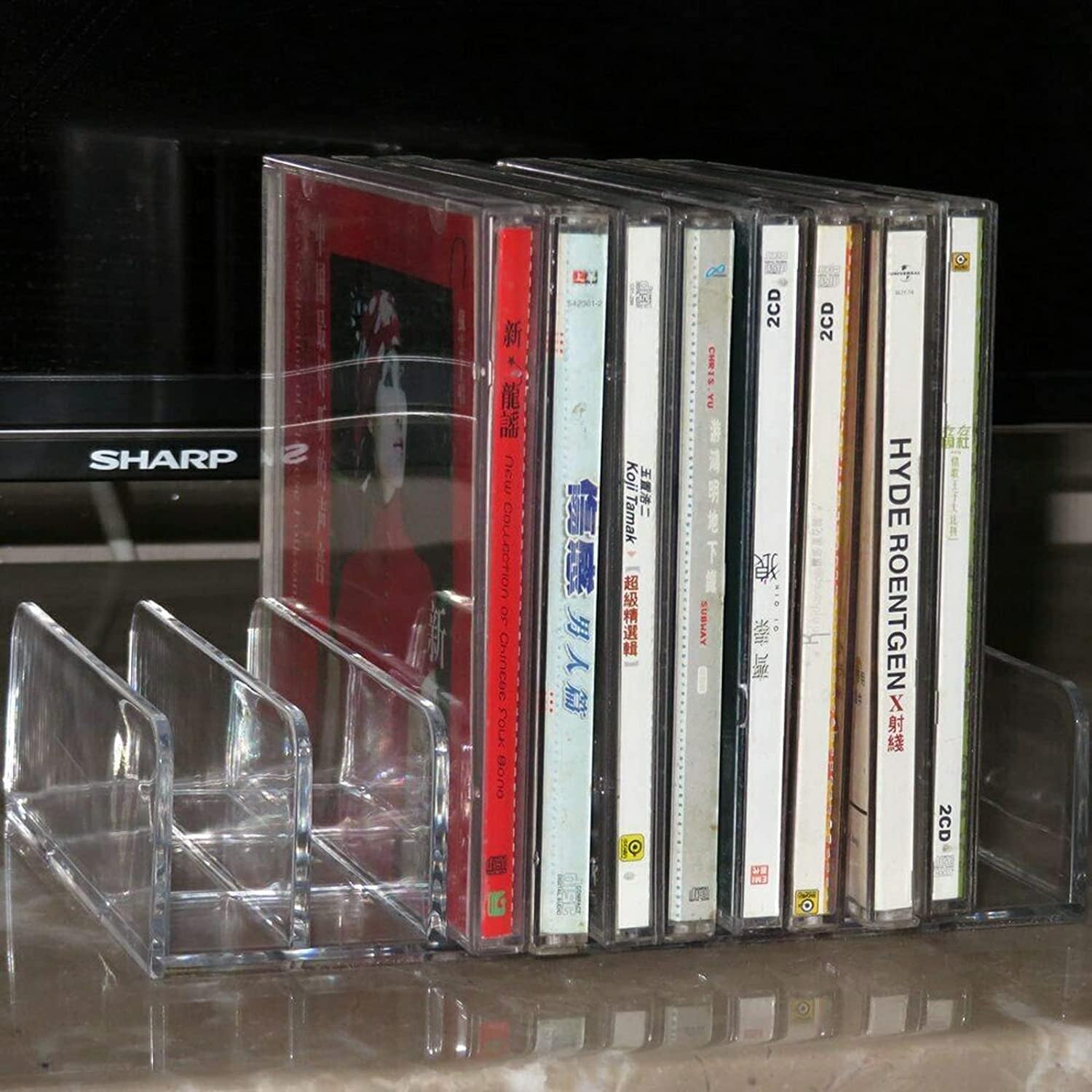 Pmsanzay DVD Storage Box - Clear Acrylic - Stackable DVD and CD Holder, CD Display Rack CD Organizer Stand - Holds up to 14 Standard CD Cases for Media Shelf Storage and Organization - No DVD