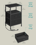 SONGMICS BELLAH Collection - Nightstand with Charging Station and App-Controlled Adjustable LED Lights, Bed Side Table, 2 Drawers and 1 Open Shelf, Modern, Ink Black and Ebony Black ULGS302BH01S