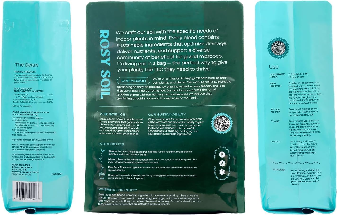 Rosy Soil Indoor Potting Soil for House Plants - Organic Potting Soil Mix for Indoor Plants - Enriched w/Root-Boosting Biochar for Foliage Plants, Flowers, Herbs - Peat Free, Less Prone to Gnats - 4qt